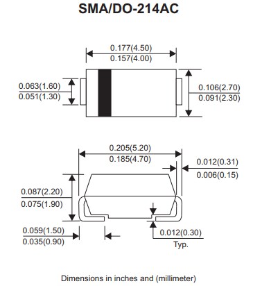 Mechanical Drawing - Comchip Technology US2x-HF SMD Ultra-Fast Recovery Rectifiers
